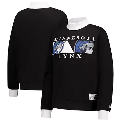 Women's New Era  Black Minnesota Lynx Split Cropped Mock Neck Sweatshirt