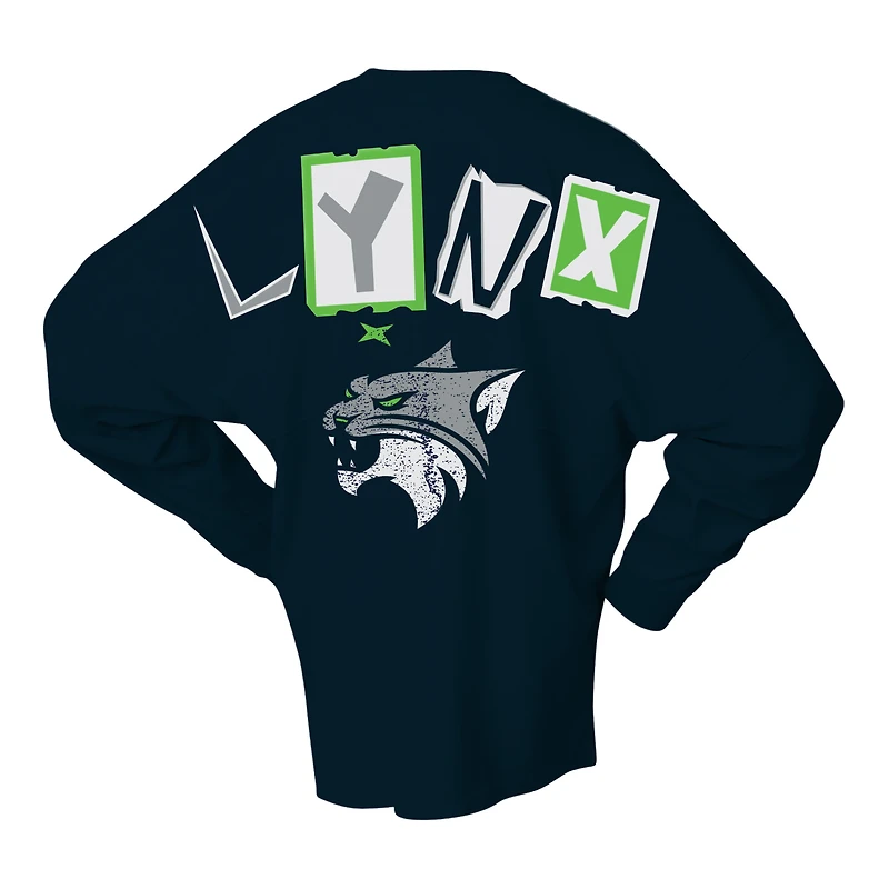 T-shirt à manches longues surdimensionné pour femme, bleu marine, avec patchs des Minnesota Lynx