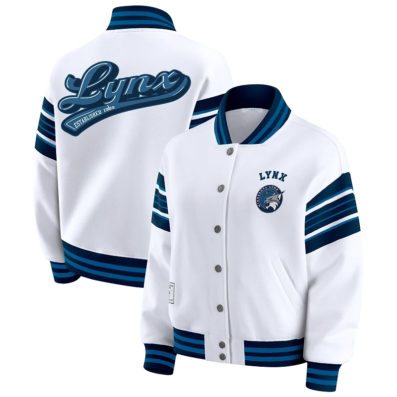 Women's WEAR by Erin Andrews White/Navy Minnesota Lynx Full-Snap Fleece Sweatshirt Jacket