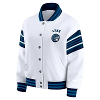 Women's WEAR by Erin Andrews White/Navy Minnesota Lynx Full-Snap Fleece Sweatshirt Jacket