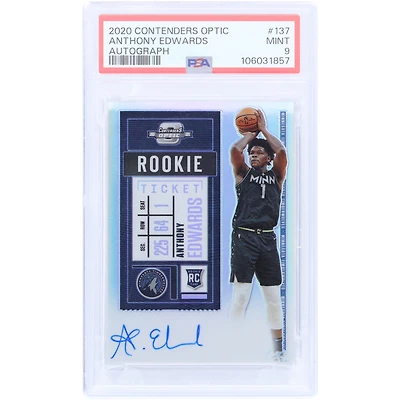 Anthony Edwards Minnesota Timberwolves Carte Rookie Authentifiée 9 Panini Contenders Optic Silver Prizm #137 2020-21 autographiée PSA