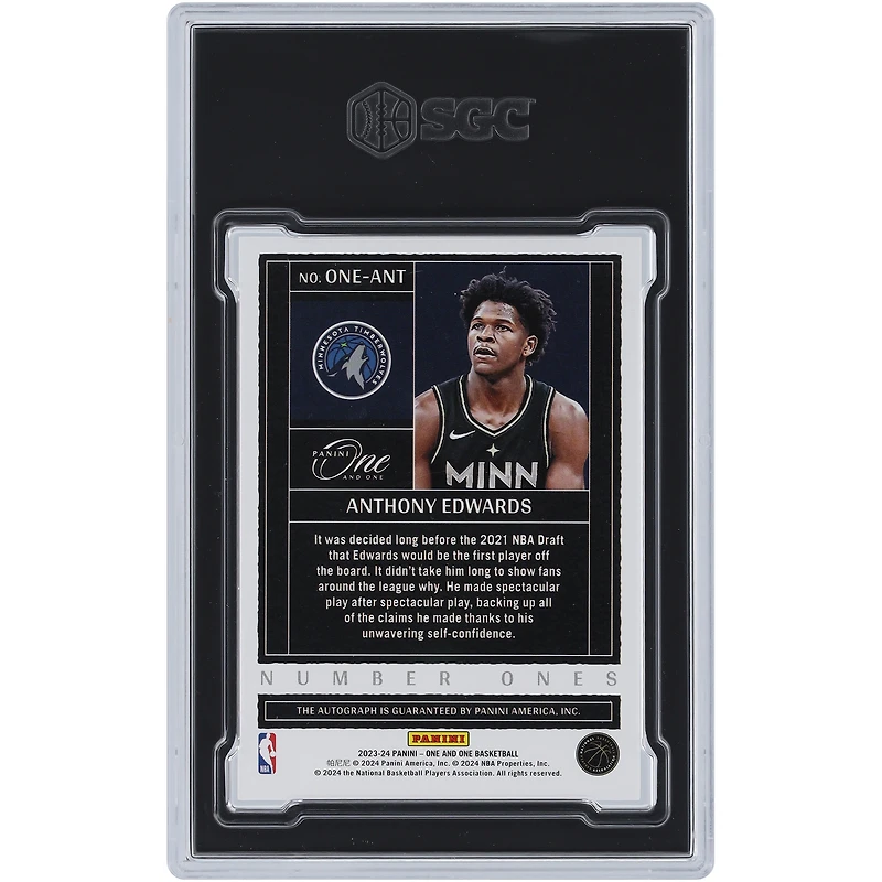 Anthony Edwards Minnesota Timberwolves Autographié 2023-24 Panini One & One Numéro Un Autographe #ONE-ANT #32/49 SGC Authentifié 8.5/10 Carte