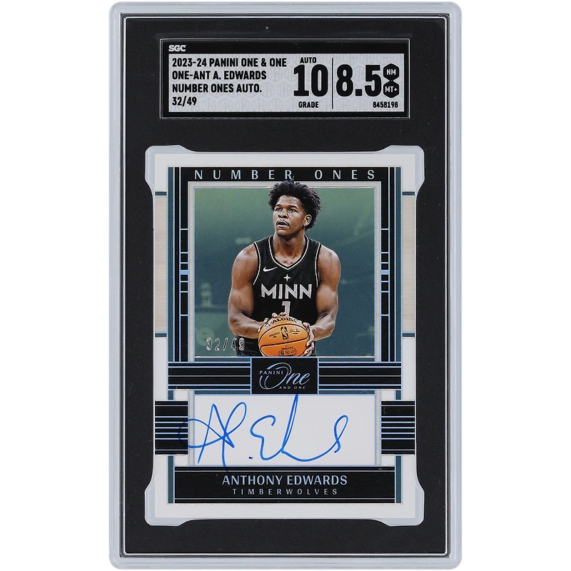 Anthony Edwards Minnesota Timberwolves Autographié 2023-24 Panini One & One Numéro Un Autographe #ONE-ANT #32/49 SGC Authentifié 8.5/10 Carte
