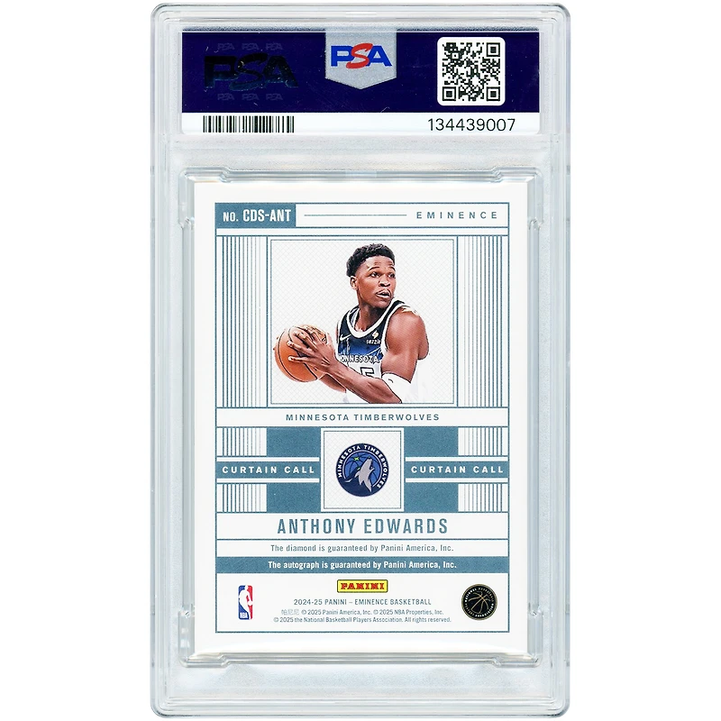 Carte autographiée d'Anthony Edwards (Minnesota Timberwolves) 2024-25 Panini Eminence Curtain Call Diamond Gem Platinum #CDS-ANT #1/1 authentifiée par PSA (8 cartes)