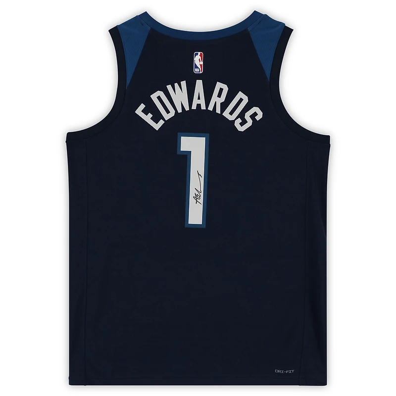 Maillot Nike Icon Edition Swingman bleu marine dédicacé par Anthony Edwards des Minnesota Timberwolves 2022-23