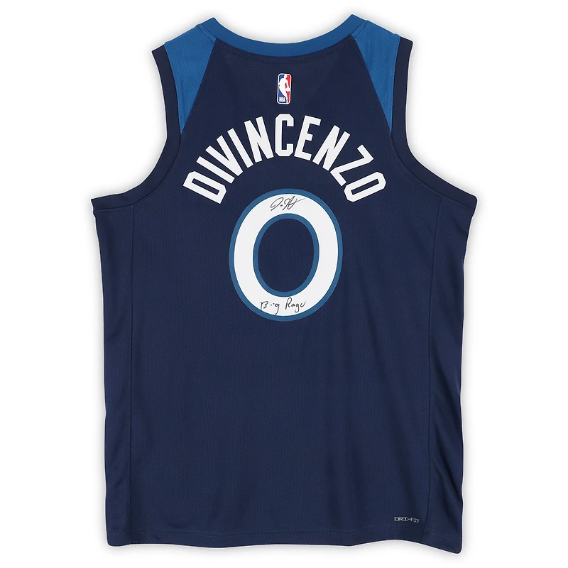Maillot Swingman Nike Icon Edition bleu marine dédicacé par Donte DiVincenzo des Minnesota Timberwolves avec inscription « Big Ragu »