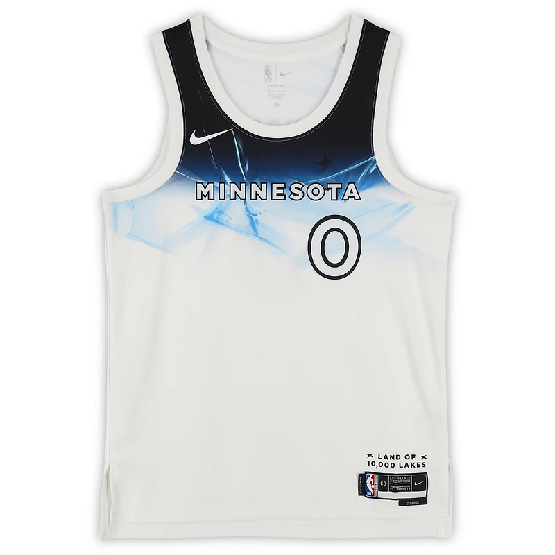 Maillot Swingman Nike City Edition 2024-25 blanc dédicacé par Donte DiVincenzo des Minnesota Timberwolves avec inscriptions « Big Ragu » et « Can't Knock the Hustle