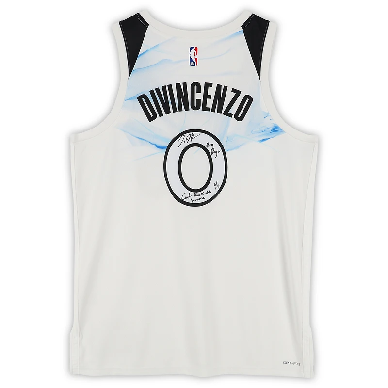 Donte DiVincenzo Minnesota Timberwolves Autographed White Nike 2024-25 City Edition Swingman Jersey with "Big Ragu" & "Can't Knock the Hustle" Inscriptions - Limited Edition of 10