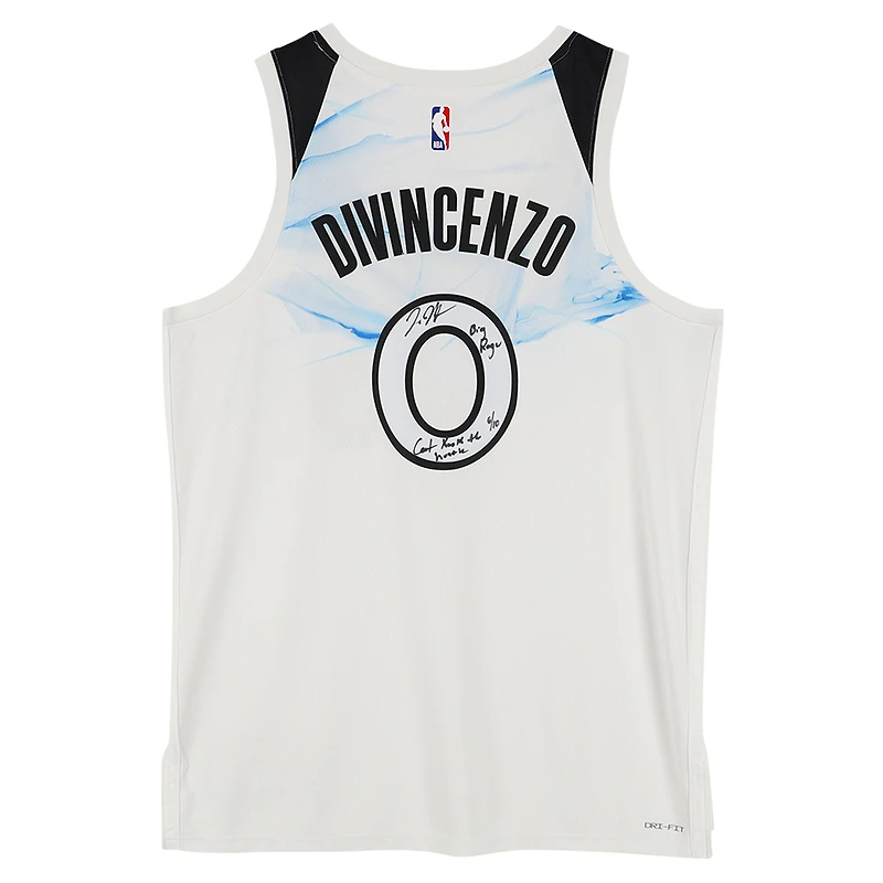Donte DiVincenzo Minnesota Timberwolves Autographed White Nike 2024-25 City Edition Swingman Jersey with "Big Ragu" & "Can't Knock the Hustle" Inscriptions - Limited Edition of 10