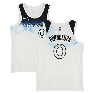 Maillot Swingman Nike City Edition 2024-25 blanc dédicacé par Donte DiVincenzo des Minnesota Timberwolves