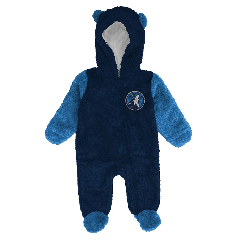 Grenouillère polaire à capuche et fermeture éclair intégrale pour nourrissons nouveau-nés, bleu marine, des Timberwolves du Minnesota