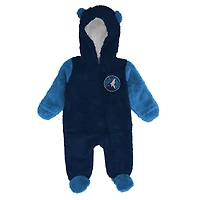 Grenouillère polaire à capuche et fermeture éclair intégrale pour nourrissons nouveau-nés, bleu marine, des Timberwolves du Minnesota