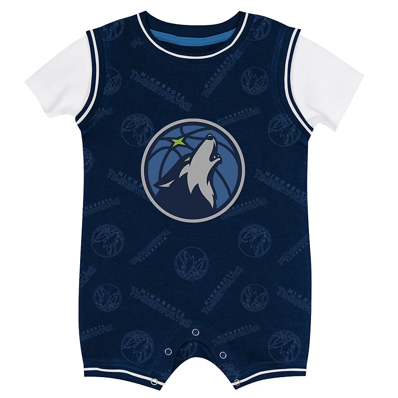 Infant Outerstuff Navy Minnesota Timberwolves Logo Mania Romper