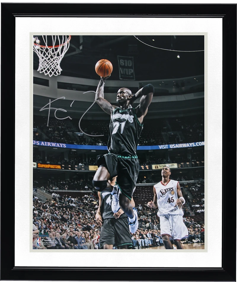 Kevin Garnett Minnesota Timberwolves Autographed 16" x 20" Hand Behind Head Dunking Photograph