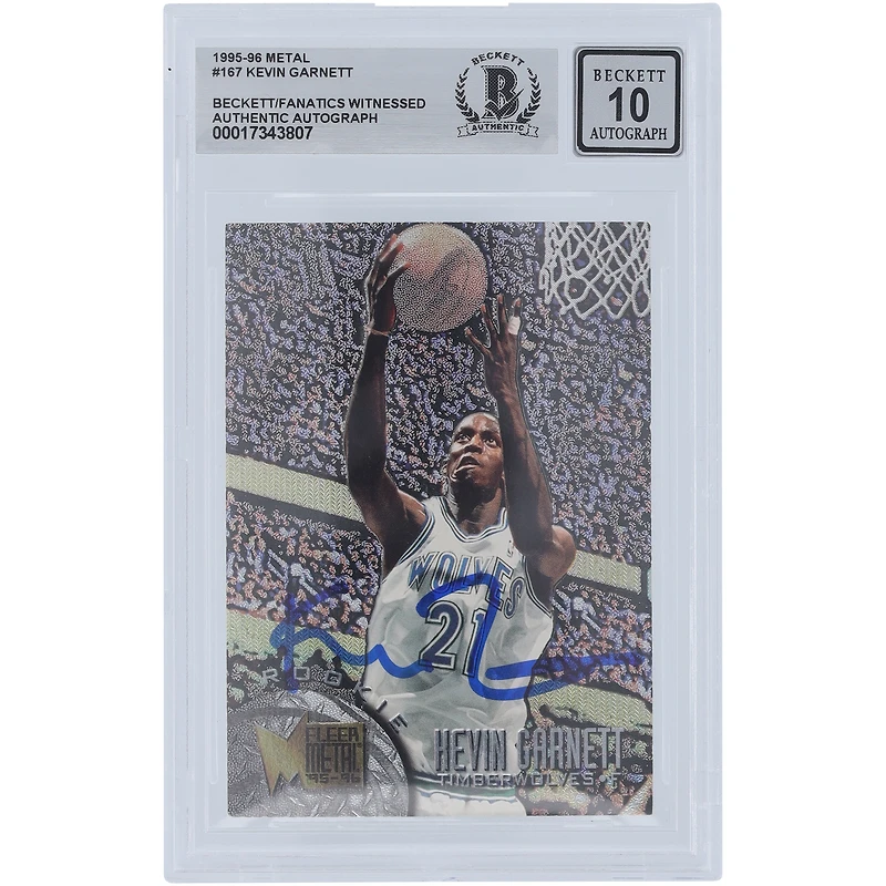 Kevin Garnett Minnesota Timberwolves Autographié 1995-96 Skybox Meta #167 Beckett Fanatics Witnessed Authenticated 10 Rookie Card