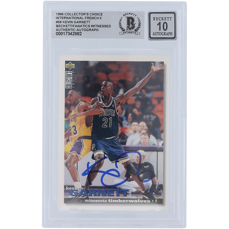 Kevin Garnett Minnesota Timberwolves Autographié 1996 Upper Deck Collector's Choice International French II #59 Beckett Fanatics Witnessed Authenticated 10 Rookie Card