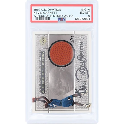 Kevin Garnett Minnesota Timberwolves Autographed 1999 Upper Deck Ovation A Piece of History Game Used Basketball Relic #KG-A #3/21 PSA Authenticated 6 Card