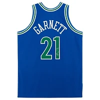 Maillot authentique Mitchell et Ness bleu autographié par Kevin Garnett des Minnesota Timberwolves 1995-96