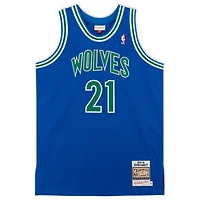 Maillot authentique Mitchell et Ness bleu autographié par Kevin Garnett des Minnesota Timberwolves 1995-96