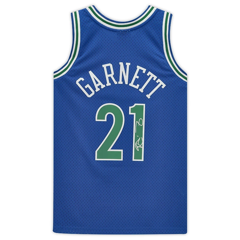 Maillot Swingman bleu autographié par Kevin Garnett des Minnesota Timberwolves Mitchell et Ness 1995 Hardwood Classic