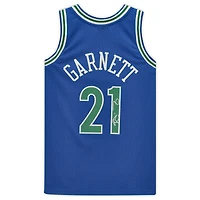 Maillot Swingman bleu autographié par Kevin Garnett des Minnesota Timberwolves Mitchell et Ness 1995 Hardwood Classic