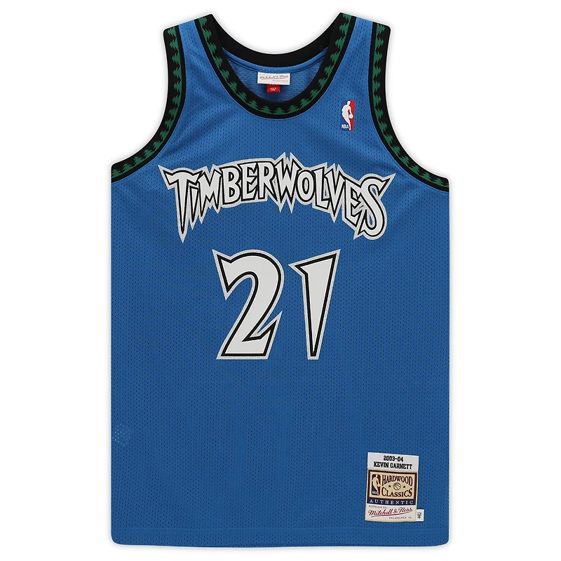 Maillot authentique bleu autographié par Kevin Garnett des Minnesota Timberwolves avec Mitchell & Ness et inscription « Big Ticket »