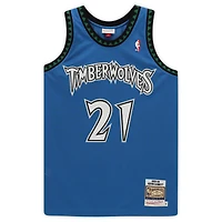 Maillot authentique bleu autographié par Kevin Garnett des Minnesota Timberwolves avec Mitchell & Ness et inscription « Big Ticket »