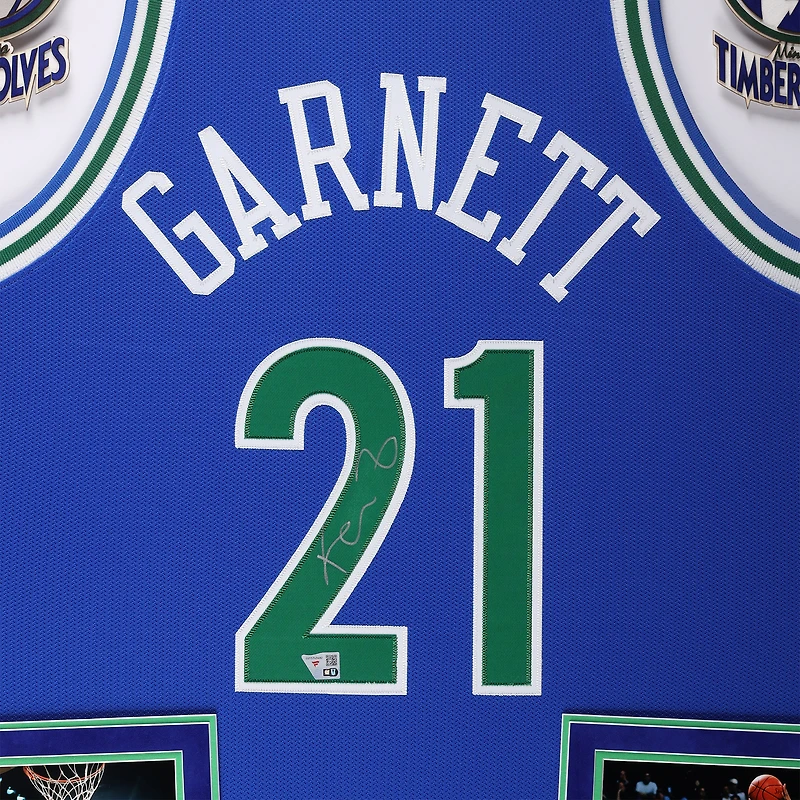 Maillot authentique Mitchell & Ness bleu autographié de Kevin Garnett des Minnesota Timberwolves 1995-96