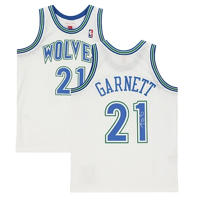 Maillot Swingman Mitchell & Ness autographié par Kevin Garnett des Minnesota Timberwolves en blanc de 1995
