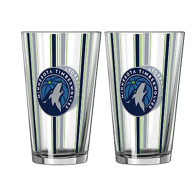Ensemble de deux verres à bière rayés de 473 ml (16 oz) Logo Brands Minnesota Timberwolves