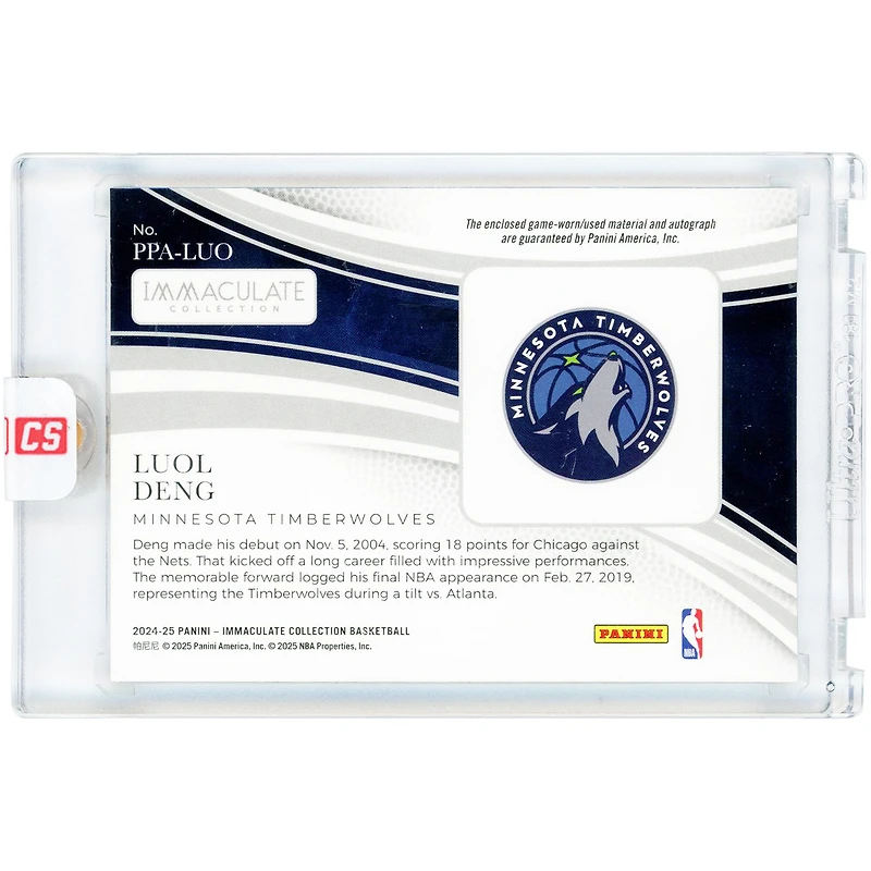 Luol Deng Minnesota Timberwolves Autographed 2024-25 Panini Immaculate Collection Tri-Color Game-Used Relic Purple #PPA-LUO #1/8 Card