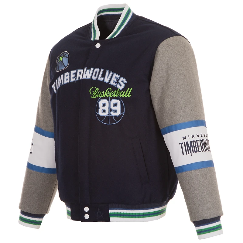 Veste réversible en laine entièrement zippée pour homme JH Design bleu marine des Minnesota Timberwolves