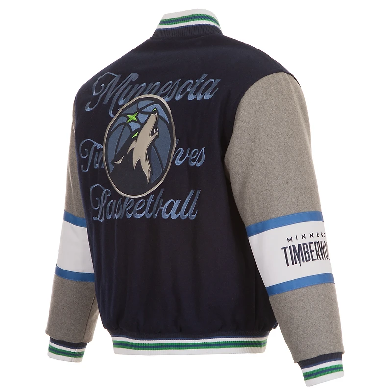 Veste réversible en laine entièrement zippée pour homme JH Design bleu marine des Minnesota Timberwolves