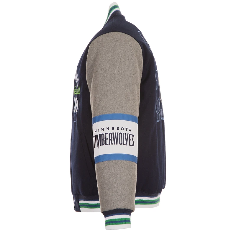 Veste réversible en laine entièrement zippée pour homme JH Design bleu marine des Minnesota Timberwolves