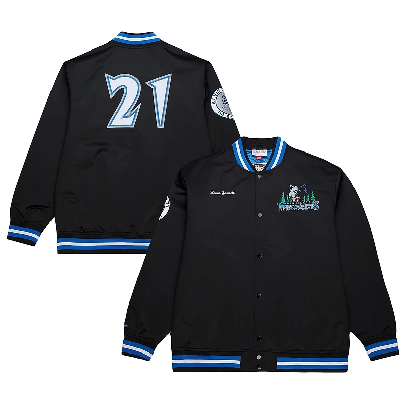Veste en satin à boutons-pression complète Kevin Garnett noire des Minnesota Timberwolves NBA Legends pour homme de Mitchell & Ness