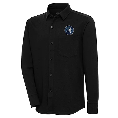 Men's Antigua  Black Minnesota Timberwolves Steamer Button-Up Shacket