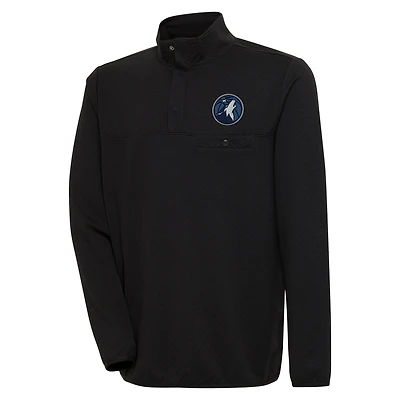 Men's Antigua  Black Minnesota Timberwolves Steamer Quarter-Snap Pullover Top