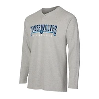 T-shirt Henley à manches longues en tricot thermique Hawthorn pour homme, gris, des Timberwolves du Minnesota, Concepts Sport