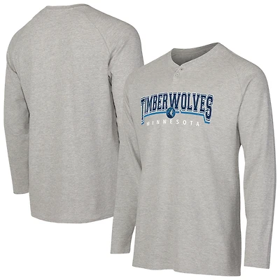 T-shirt Henley à manches longues en tricot thermique Hawthorn pour homme, gris, des Timberwolves du Minnesota, Concepts Sport