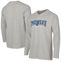 T-shirt Henley à manches longues en tricot thermique Hawthorn pour homme, gris, des Timberwolves du Minnesota, Concepts Sport