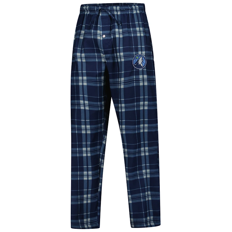 Men's Concepts Sport Navy Minnesota Timberwolves Regulate Long Sleeve T-Shirt & Plaid Pant Set