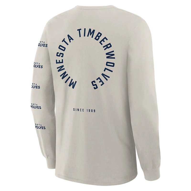 Men's Fanatics Cream Minnesota Timberwolves Crossover Collection Ball Screen Action Premium Long Sleeve T-Shirt