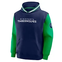 Sweat à capuche Fanatics bleu marine/vert pour homme, Minnesota Timberwolves, avec horloge de tir en demi-terrain et contre-attaque rapide