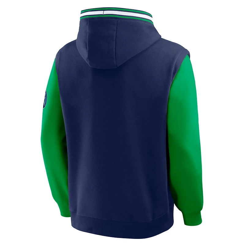Men's Fanatics Navy/Green Minnesota Timberwolves Half Court Shot Clock Fastbreak Hoodie