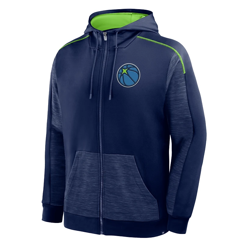 Men's Fanatics Navy Minnesota Timberwolves Back Door Cut Play Defender Full-Zip Hoodie
