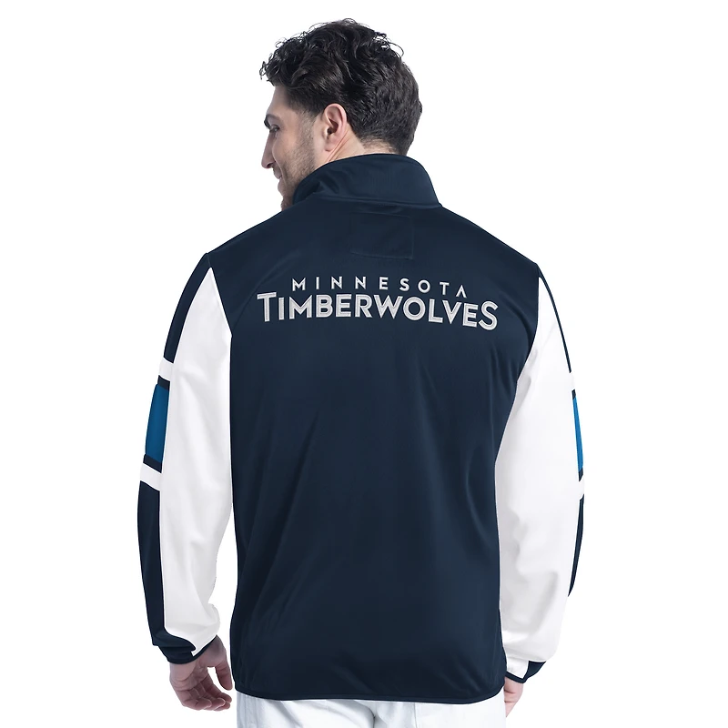 Veste de survêtement entièrement zippée G-III Sports by Carl Banks pour homme, bleu marine/blanc, Minnesota Timberwolves Back Field