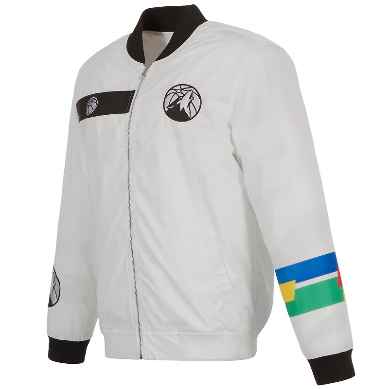 Blouson aviateur en nylon zippé blanc JH Design Minnesota Timberwolves 2022/23 City Edition pour homme