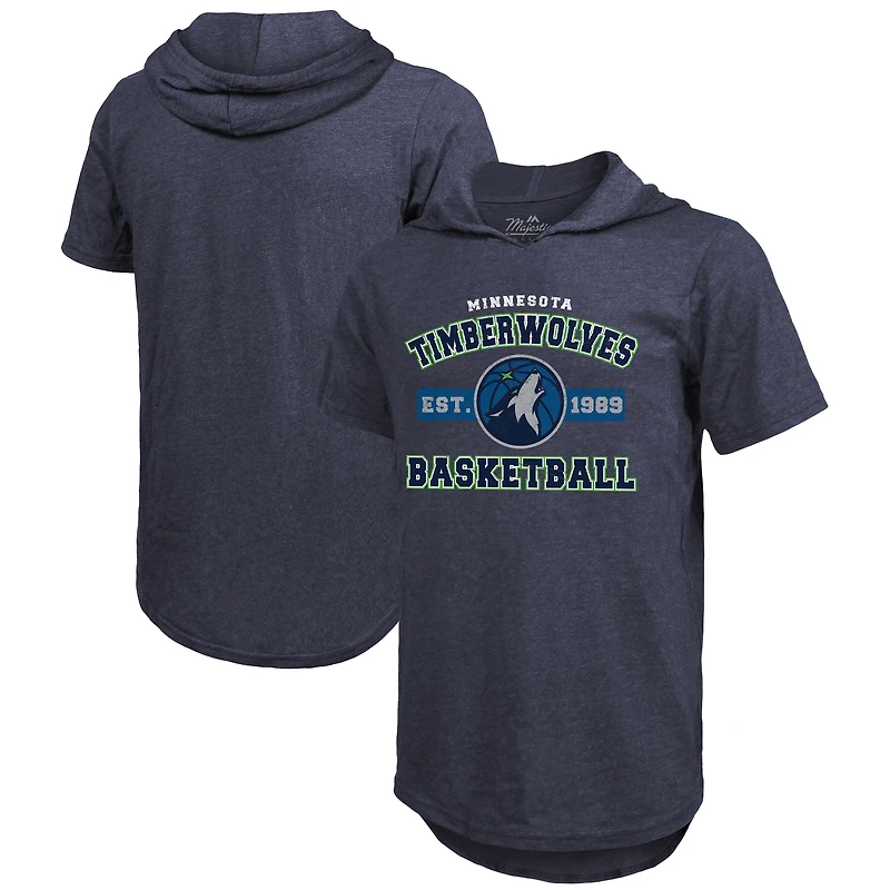 Men's Majestic Threads  Navy Minnesota Timberwolves Tri-Blend Hoodie T-Shirt