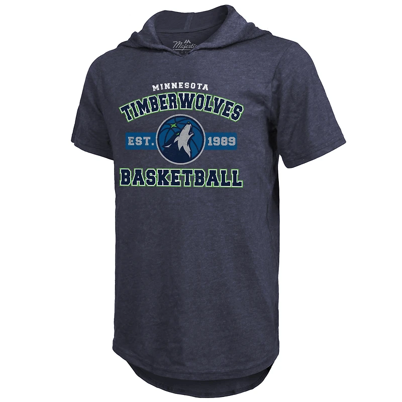T-shirt à capuche bleu marine pour homme Majestic Threads, motif tri-blend des Minnesota Timberwolves