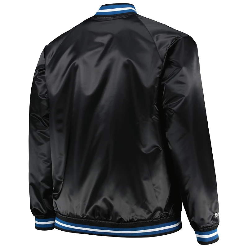Veste noire à fermeture éclair intégrale raglan en satin Mitchell & Ness pour hommes Big Tall Hardwood Classics Wordmark